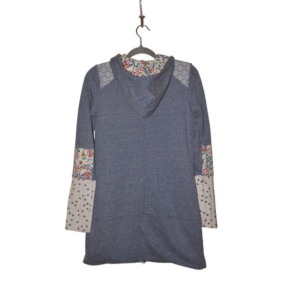 EVY'S TREE $79 Long Sleeve Zip Front Rosie Patchwork Hoodie Sky Blue Small - Picture 2 of 3